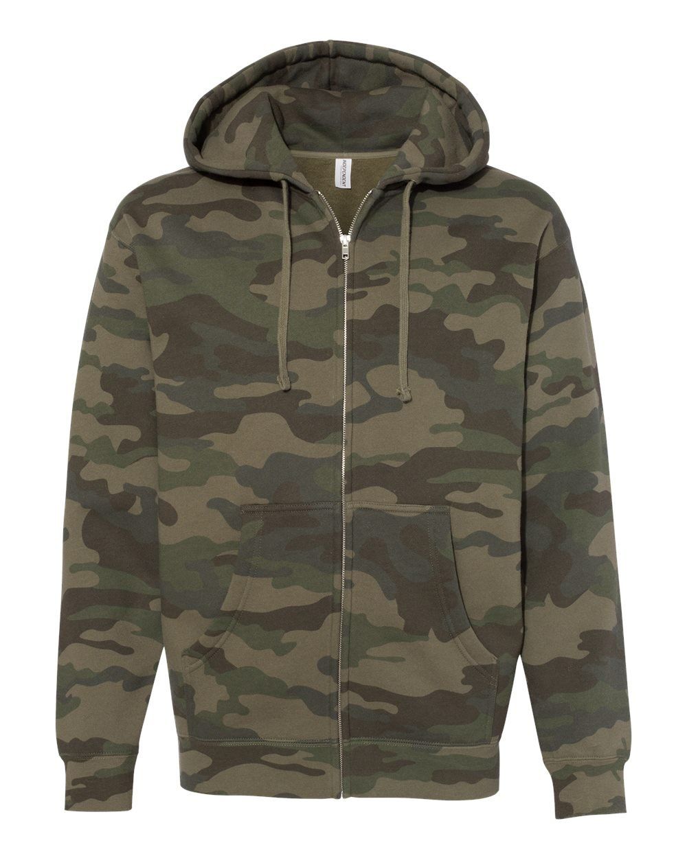 Independent Trading Co Heavyweight Full Zip Hooded Sweatshirt in Forest Camo