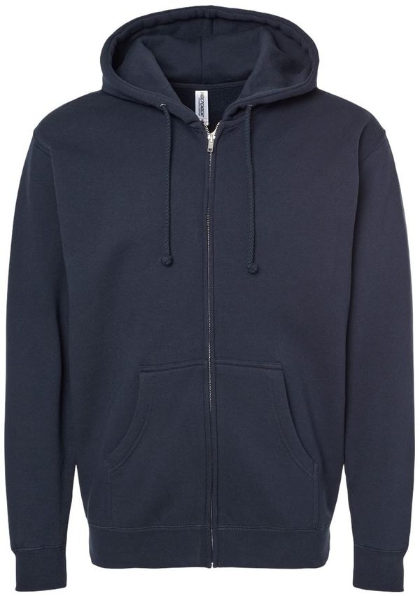 Am image of a Custom Independent Trading Co Heavyweight Full Zip Hooded Sweatshirt in Navy!