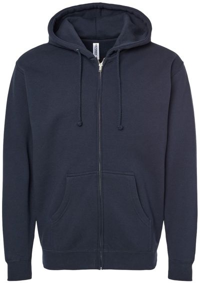 Am image of a Custom Independent Trading Co Heavyweight Full Zip Hooded Sweatshirt in Navy!