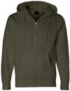 Am image of a Custom Independent Trading Co Heavyweight Full Zip Hooded Sweatshirt in Army!
