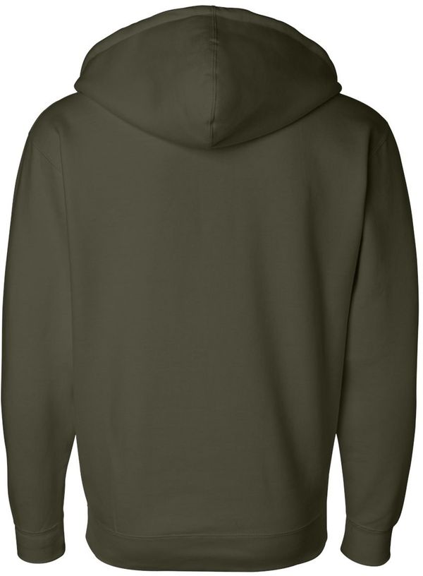 Am image of a Custom Independent Trading Co Heavyweight Full Zip Hooded Sweatshirt in Army!