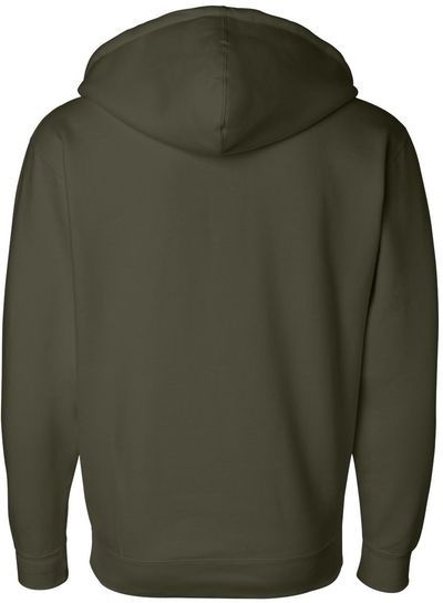Am image of a Custom Independent Trading Co Heavyweight Full Zip Hooded Sweatshirt in Army!