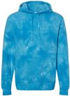 Am image of a Custom Midweight Tie Dyed Hooded Sweatshirt in Tie Dye Aqua Blue!