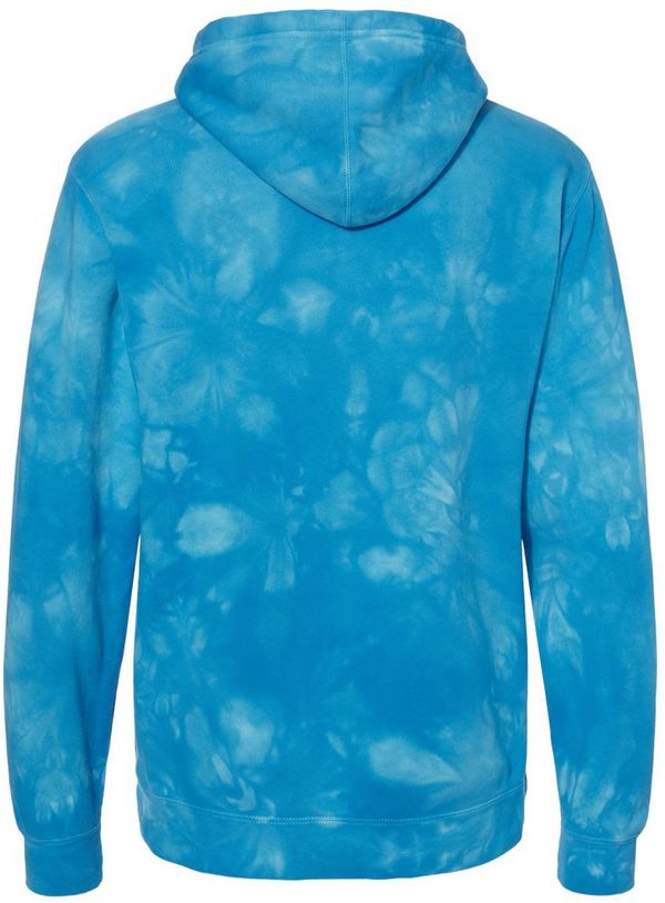 Am image of a Custom Midweight Tie Dyed Hooded Sweatshirt in Tie Dye Aqua Blue!
