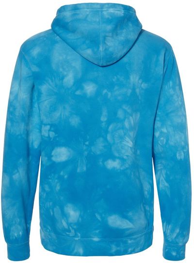 Am image of a Custom Midweight Tie Dyed Hooded Sweatshirt in Tie Dye Aqua Blue!