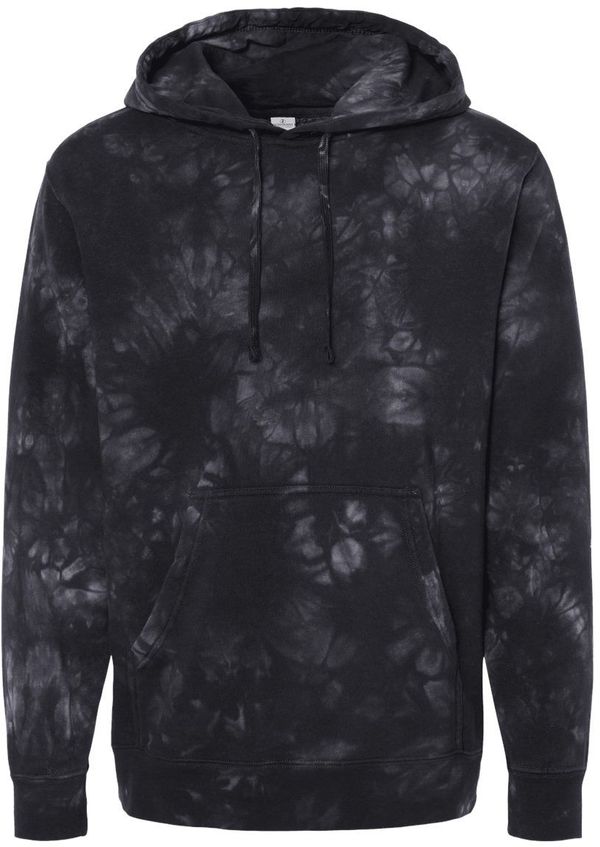 Am image of a Custom Midweight Tie Dyed Hooded Sweatshirt in Tie Dye Black!