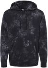 Am image of a Custom Midweight Tie Dyed Hooded Sweatshirt in Tie Dye Black!
