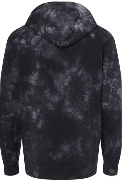 Am image of a Custom Midweight Tie Dyed Hooded Sweatshirt in Tie Dye Black!