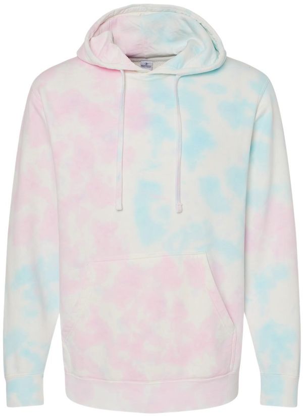 Am image of a Custom Midweight Tie Dyed Hooded Sweatshirt in Tie Dye Cotton Candy!