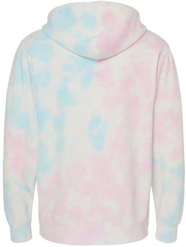 Am image of a Custom Midweight Tie Dyed Hooded Sweatshirt in Tie Dye Cotton Candy!