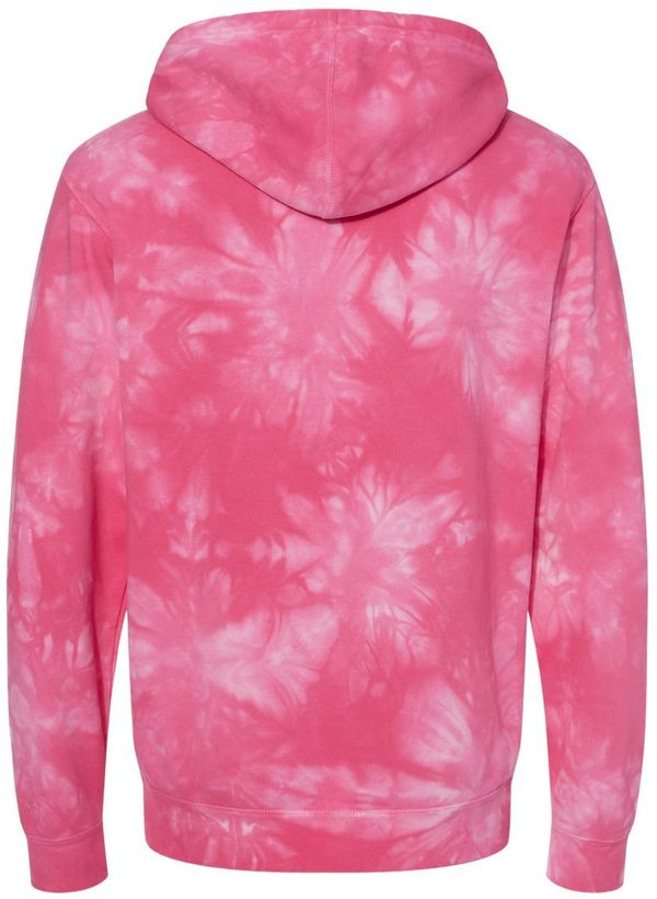 Am image of a Custom Midweight Tie Dyed Hooded Sweatshirt in Tie Dye Pink!