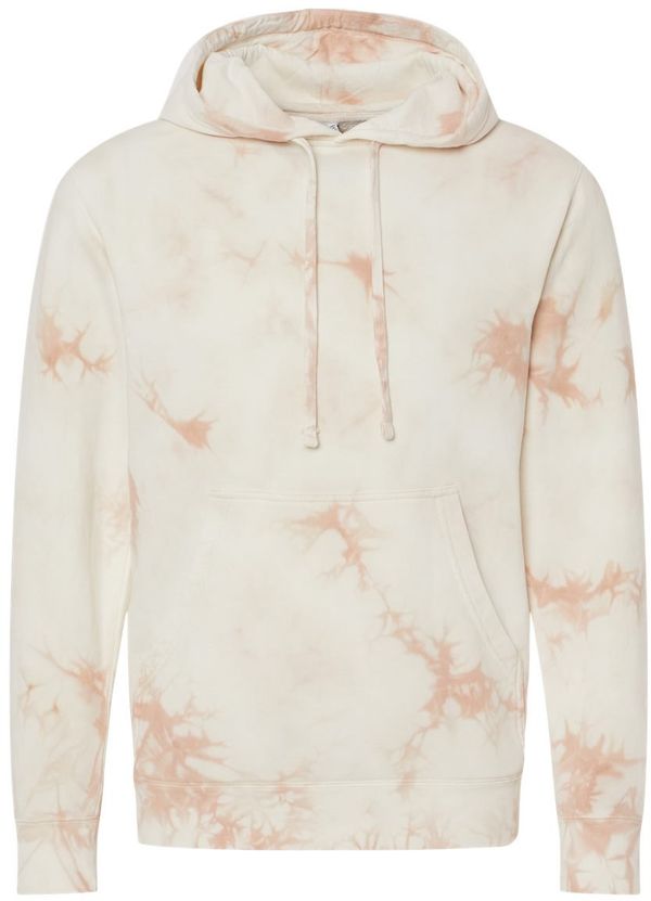 Am image of a Custom Midweight Tie Dyed Hooded Sweatshirt in Tie Dye Dusty Pink!