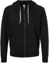 Am image of a Custom Independent Trading Co Icon Unisex Lightweight Loopback Terry Full Zip Hooded Sweatshirt in Black!