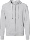 Am image of a Custom Independent Trading Co Icon Unisex Lightweight Loopback Terry Full Zip Hooded Sweatshirt in Athletic Heather!