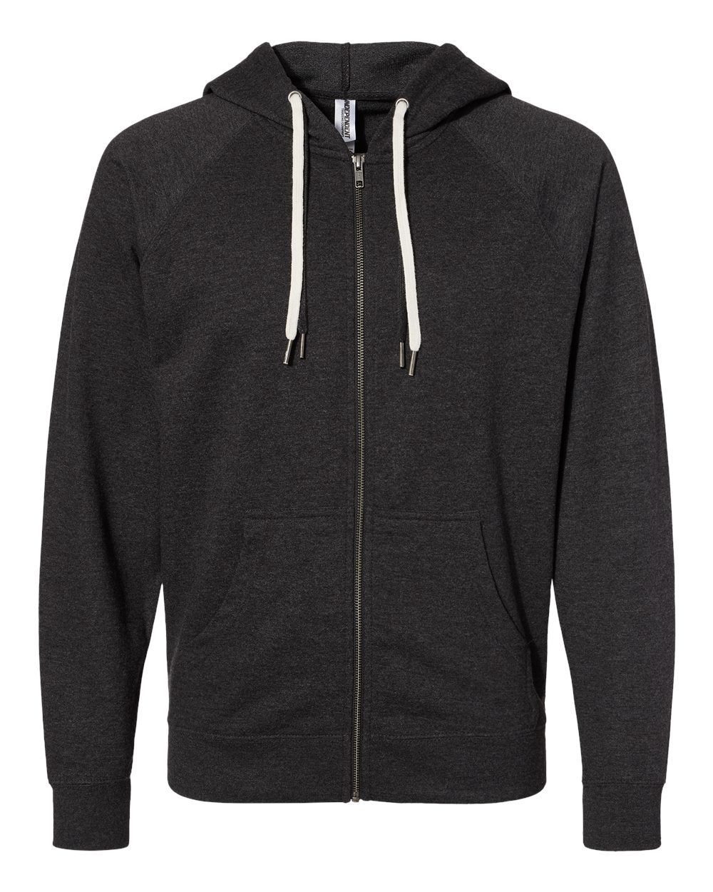 Independent Trading Co Icon Unisex Lightweight Loopback Terry Full Zip Hooded Sweatshirt in Charcoal Heather
