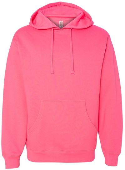 Am image of a Custom INDEPENDENT ADULT MIDWEIGHT HOODED SWEATSHIRT in Neon Pink!