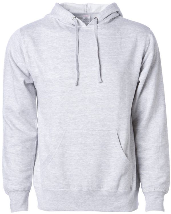 Am image of a Custom INDEPENDENT ADULT MIDWEIGHT HOODED SWEATSHIRT in Grey Heather!