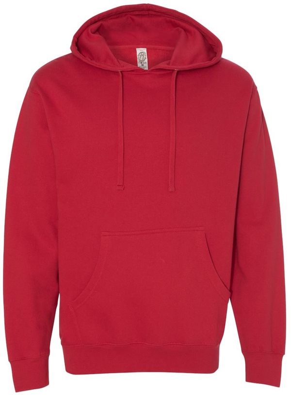 Am image of a Custom INDEPENDENT ADULT MIDWEIGHT HOODED SWEATSHIRT in Red!