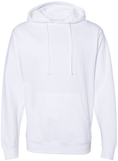 Am image of a Custom INDEPENDENT ADULT MIDWEIGHT HOODED SWEATSHIRT in White!