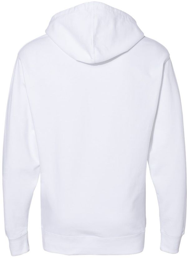 Am image of a Custom INDEPENDENT ADULT MIDWEIGHT HOODED SWEATSHIRT in White!