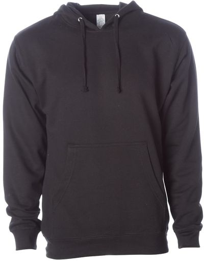 Am image of a Custom INDEPENDENT ADULT MIDWEIGHT HOODED SWEATSHIRT in Black!