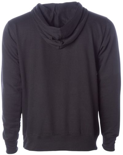 Am image of a Custom INDEPENDENT ADULT MIDWEIGHT HOODED SWEATSHIRT in Black!