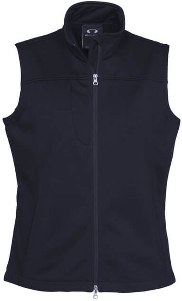 Am image of a Custom Biz Collection Ladies Soft Shell Vest in Navy!
