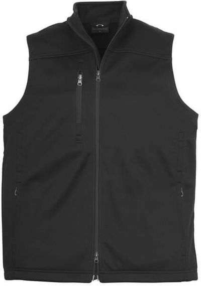Am image of a Custom Biz Collection Mens Soft Shell Vest in Black!