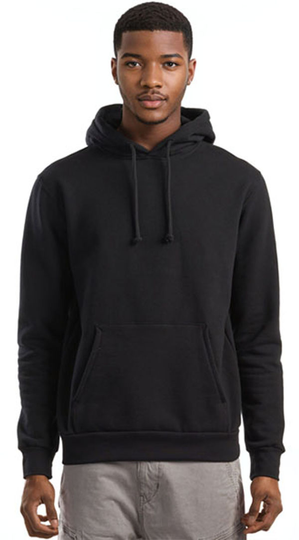 Am image of a Custom Jerico Organic Cotton Hooded Sweatshirt in Black!