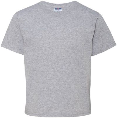 Am image of a Custom JERZEES DriPower Youth Fifty Fifty T Shirt in Athletic Heather!