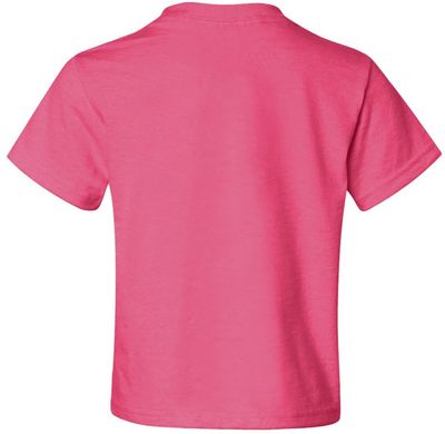 Am image of a Custom JERZEES DriPower Youth Fifty Fifty T Shirt in Neon Pink!