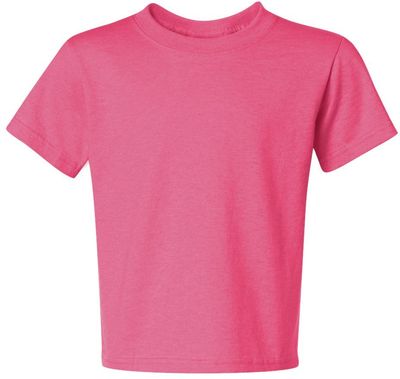 Am image of a Custom JERZEES DriPower Youth Fifty Fifty T Shirt in Neon Pink!