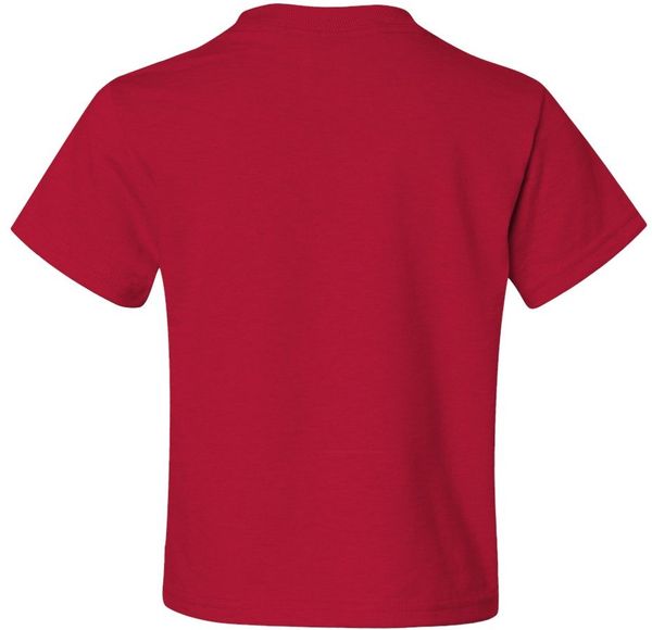 Am image of a Custom JERZEES DriPower Youth Fifty Fifty T Shirt in True Red!
