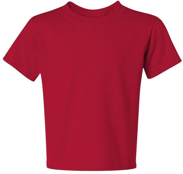 Am image of a Custom JERZEES DriPower Youth Fifty Fifty T Shirt in True Red!
