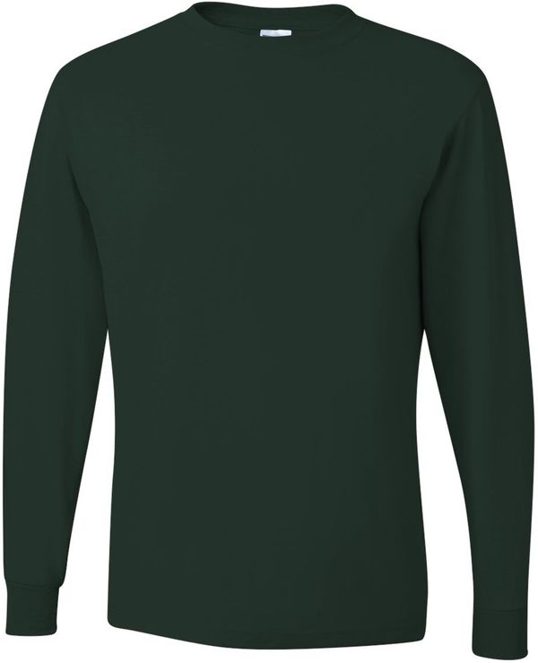 Am image of a Custom Jerzees DriPower Long Sleeve Fifty Fifty TShirt in Forest Green!