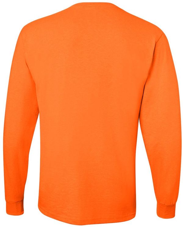 Am image of a Custom Jerzees DriPower Long Sleeve Fifty Fifty TShirt in Safety Orange!