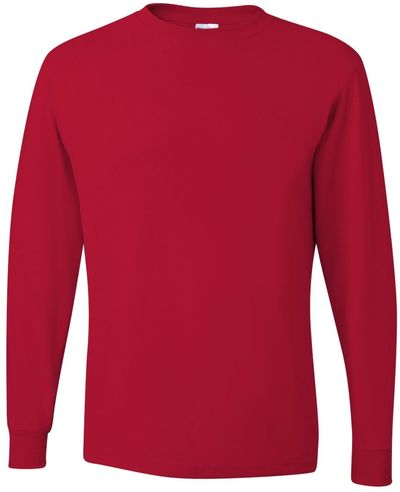 Am image of a Custom Jerzees DriPower Long Sleeve Fifty Fifty TShirt in True Red!