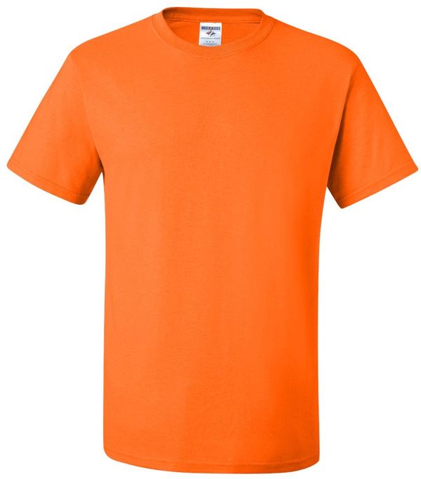 Am image of a Custom JERZEES DriPower 50 50 T Shirt in Safety Orange!