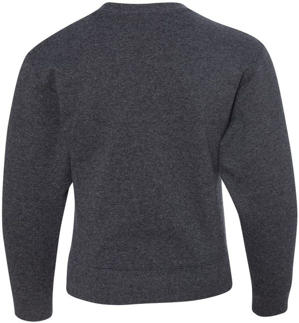 Am image of a Custom JERZEES NuBlend Youth Crewneck Sweatshirt in Black Heather!