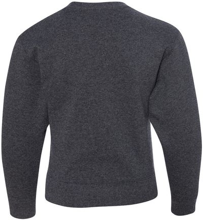 Am image of a Custom JERZEES NuBlend Youth Crewneck Sweatshirt in Black Heather!