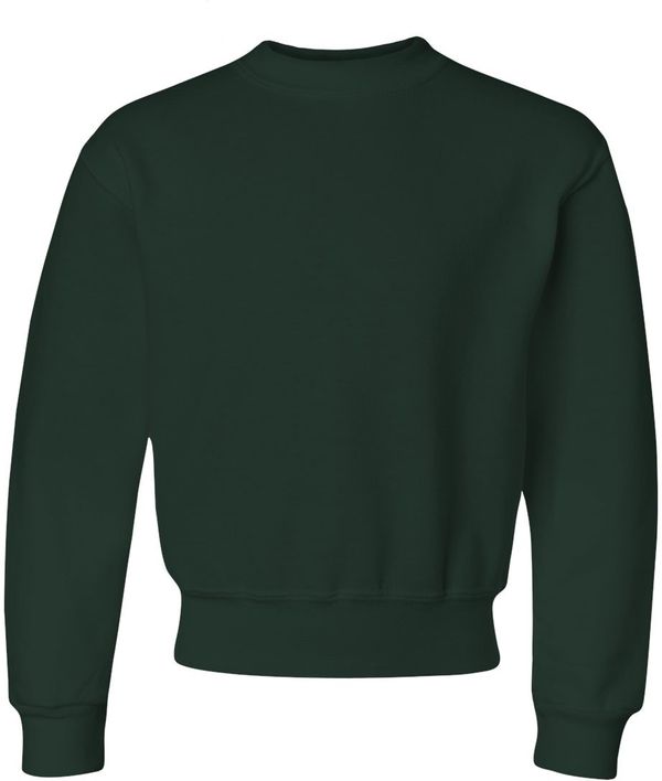 Am image of a Custom JERZEES NuBlend Youth Crewneck Sweatshirt in Forest Green!