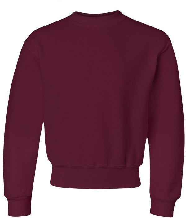Am image of a Custom JERZEES NuBlend Youth Crewneck Sweatshirt in Maroon!
