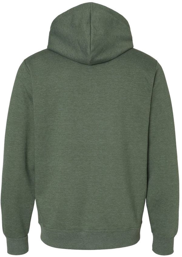 Am image of a Custom Jerzees Premium Eco Blend Ringspun Hooded Sweatshirt in Military Green Heather!