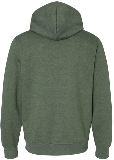 Am image of a Custom Jerzees Premium Eco Blend Ringspun Hooded Sweatshirt in Military Green Heather!