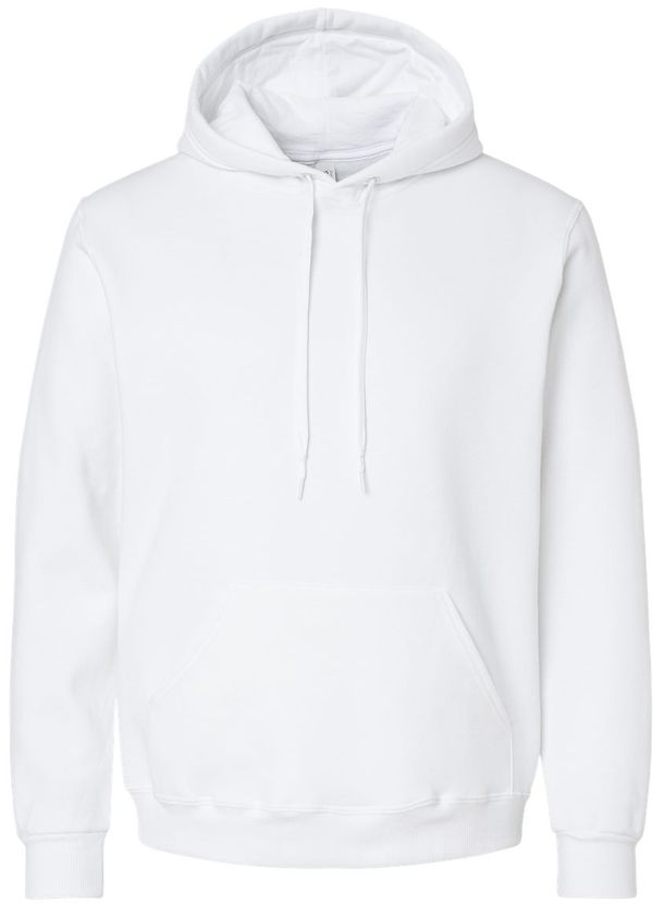 An image of a Custom Jerzees Premium Eco Blend Ringspun Hooded Sweatshirt in White!