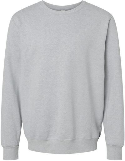 Am image of a Custom Jerzees Premium Eco Blend Ringspun Crewneck Sweatshirt in Frost Grey Heather!