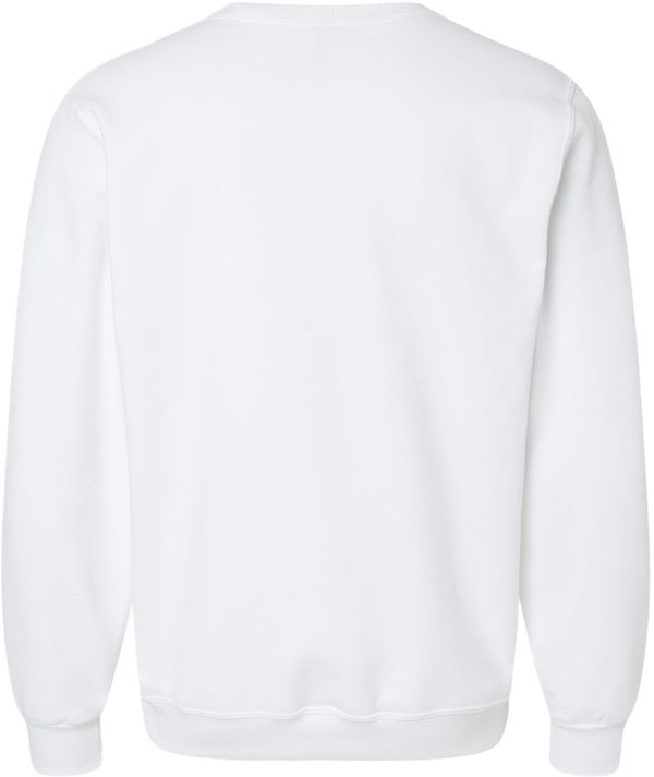 Am image of a Custom Jerzees Premium Eco Blend Ringspun Crewneck Sweatshirt in White!