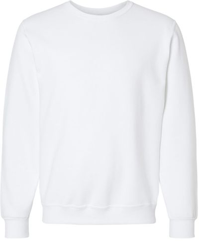 Am image of a Custom Jerzees Premium Eco Blend Ringspun Crewneck Sweatshirt in White!