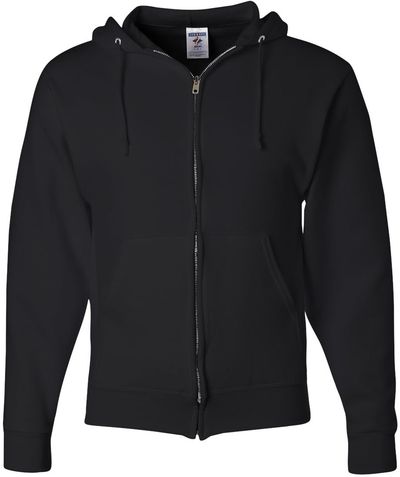Am image of a Custom JERZEES NuBlend Full Zip Hooded Sweatshirt in Black!