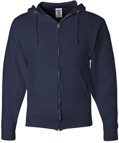 Am image of a Custom JERZEES NuBlend Full Zip Hooded Sweatshirt in J. Navy!